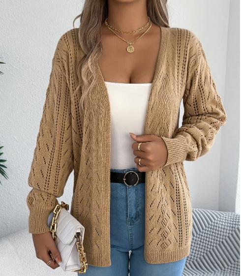 Lantern Sleeve Cardigan Khaki