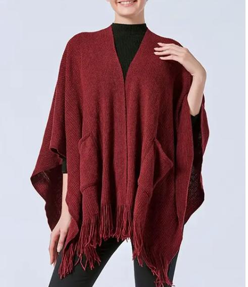 Tassel Pockets Split Shawl
