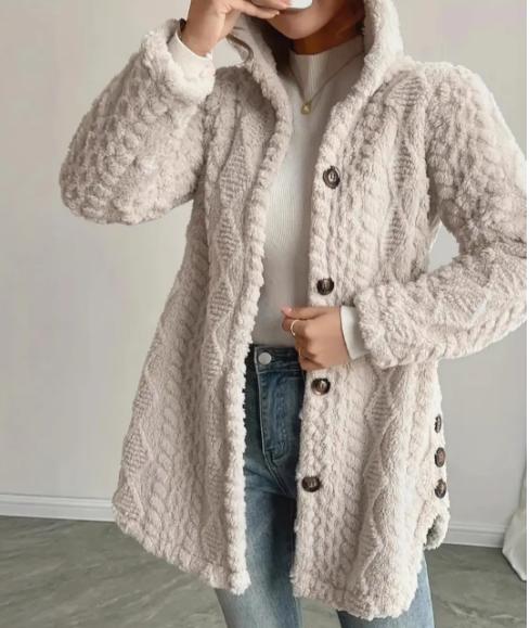 Hooded Plush Jacket Apricot