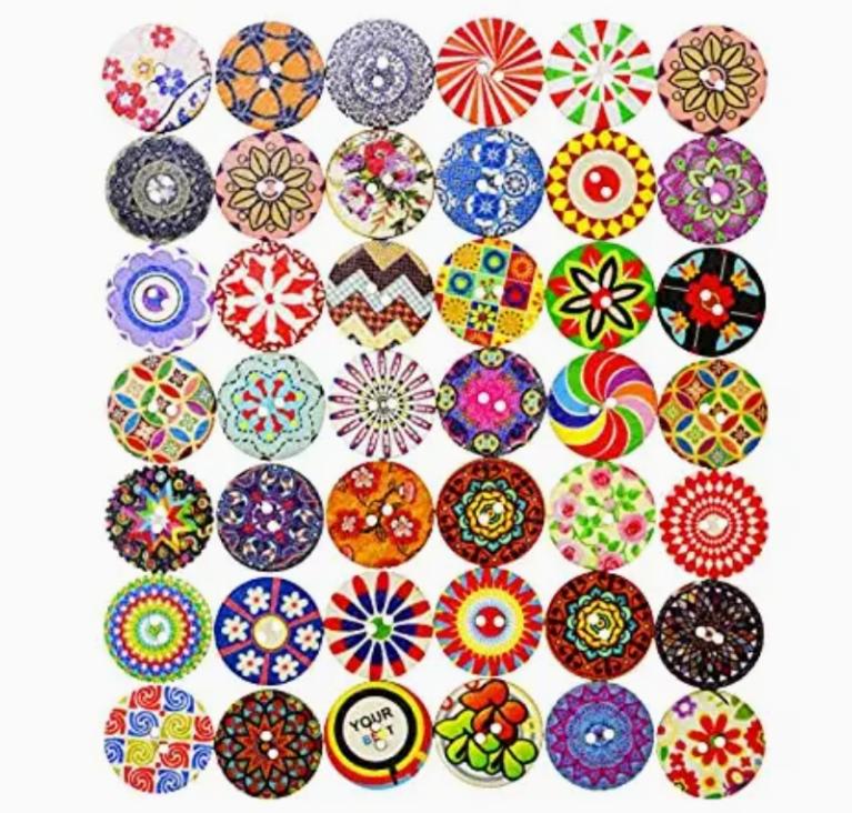 Floral Wood Buttons - 6
