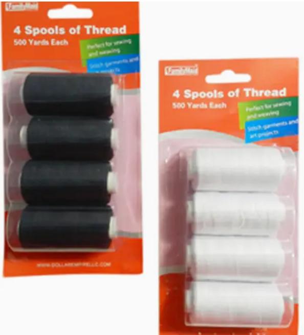 White Black Sew Thread 4pc
