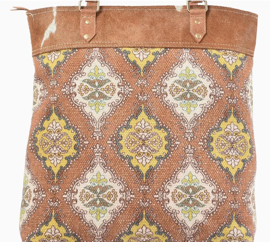 Brown/Yellow Rug Tote w/Fur