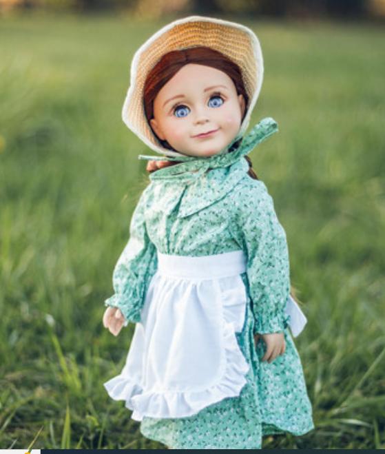 3 Pc 18" Doll Green Calico Dress