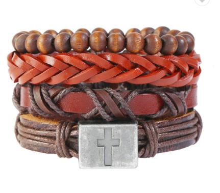 Leather Bead Braid Cross Bracelet