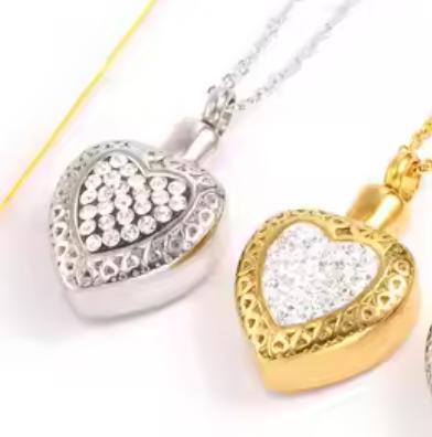 Energinox Stainless Steel Gold zircon Love Full Diamond Perfume Oil Bottle Necklace