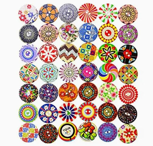Floral Wood Buttons - 6
