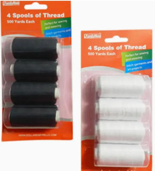 White Black Sew Thread 4pc