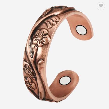 Adjustable Floral Bio Magnetic Therapy Threaded Copper Ring