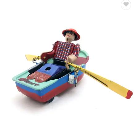 Fisherman in a Rowboat Tin Toy